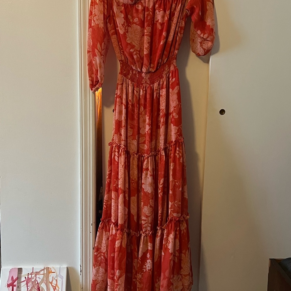 1. State Red Floral Long Sleeve Dress